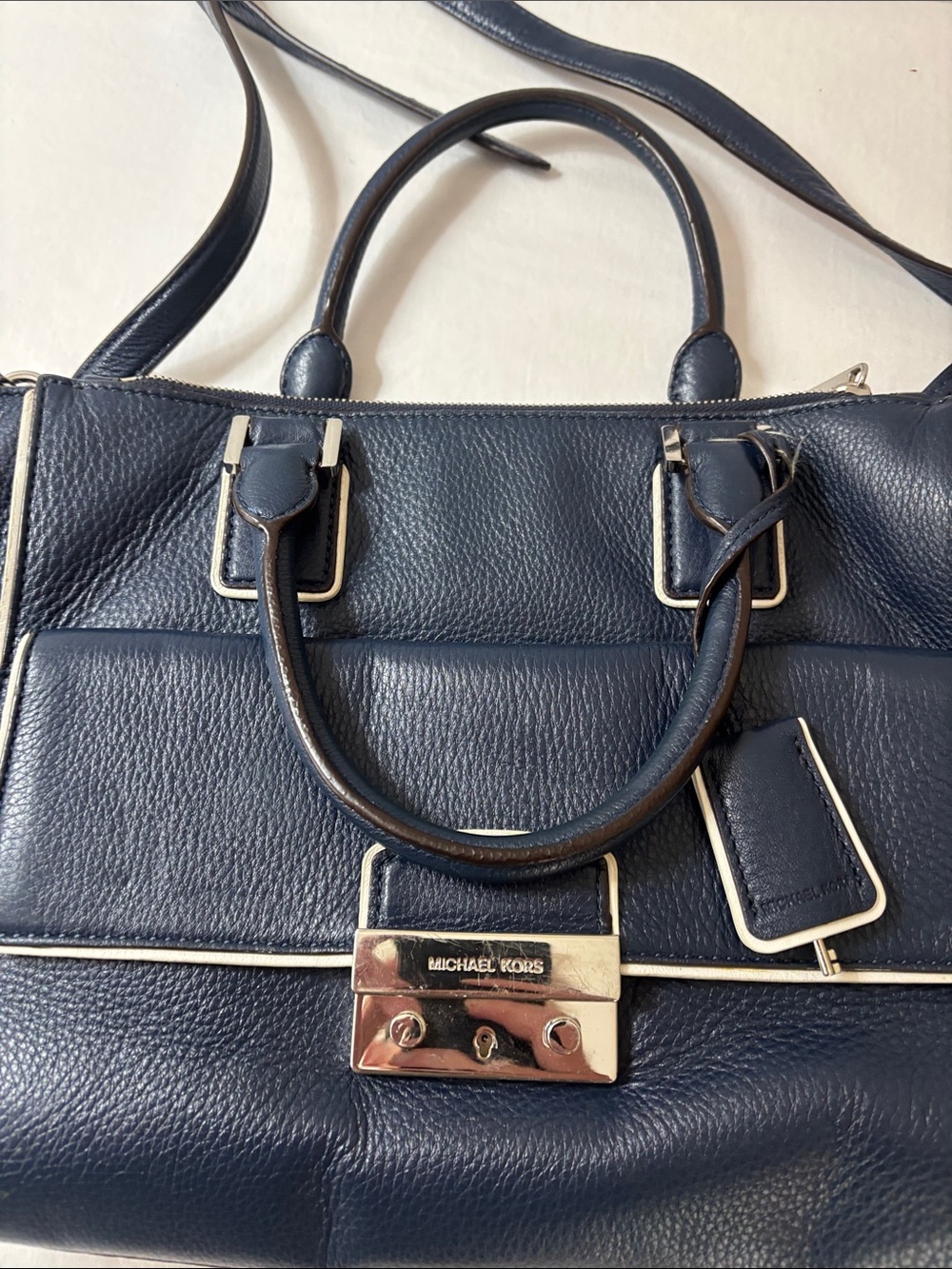 Michael Kors Navy Leather Satchel with Gold Hardware. AV 1310